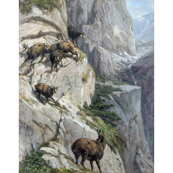 РЕПРОДУКЦИИ НА КАРТИНИ Диви кози на стръмен скалист склон (1866)